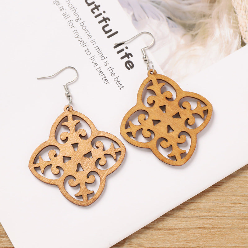 Vintage Wooden Leaf Earrings - DippedShop Wholesale - #2291