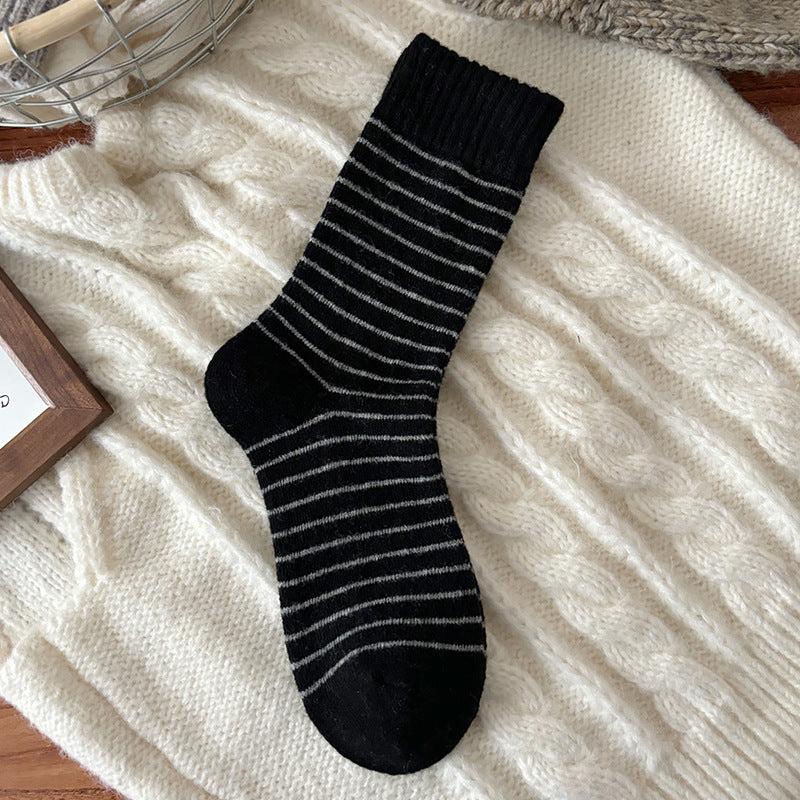 Simple Wool-Blend Striped Warm Crew Socks 6W8FSO676