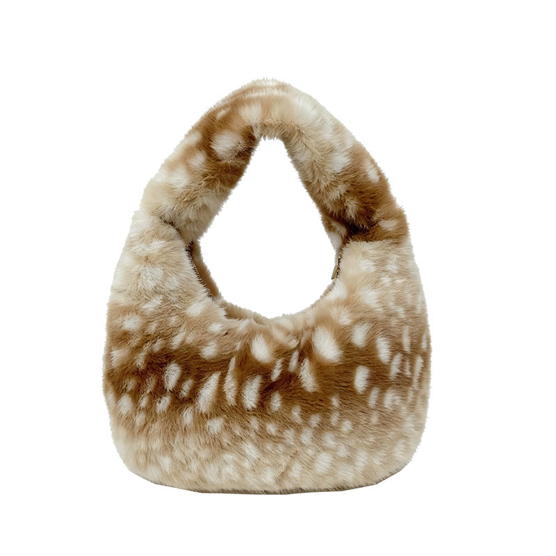 Cute Plush Deer Print Crescent Tote Bag 6W10BBG2368
