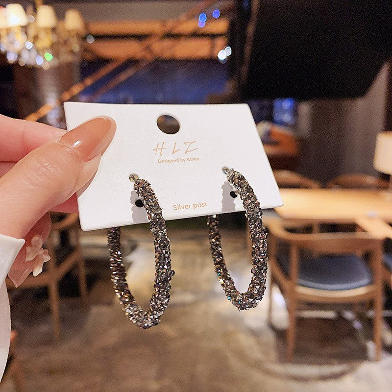 Trendy Sparkly Rhinestone C-Shaped Hoop Earrings 6W6JER726