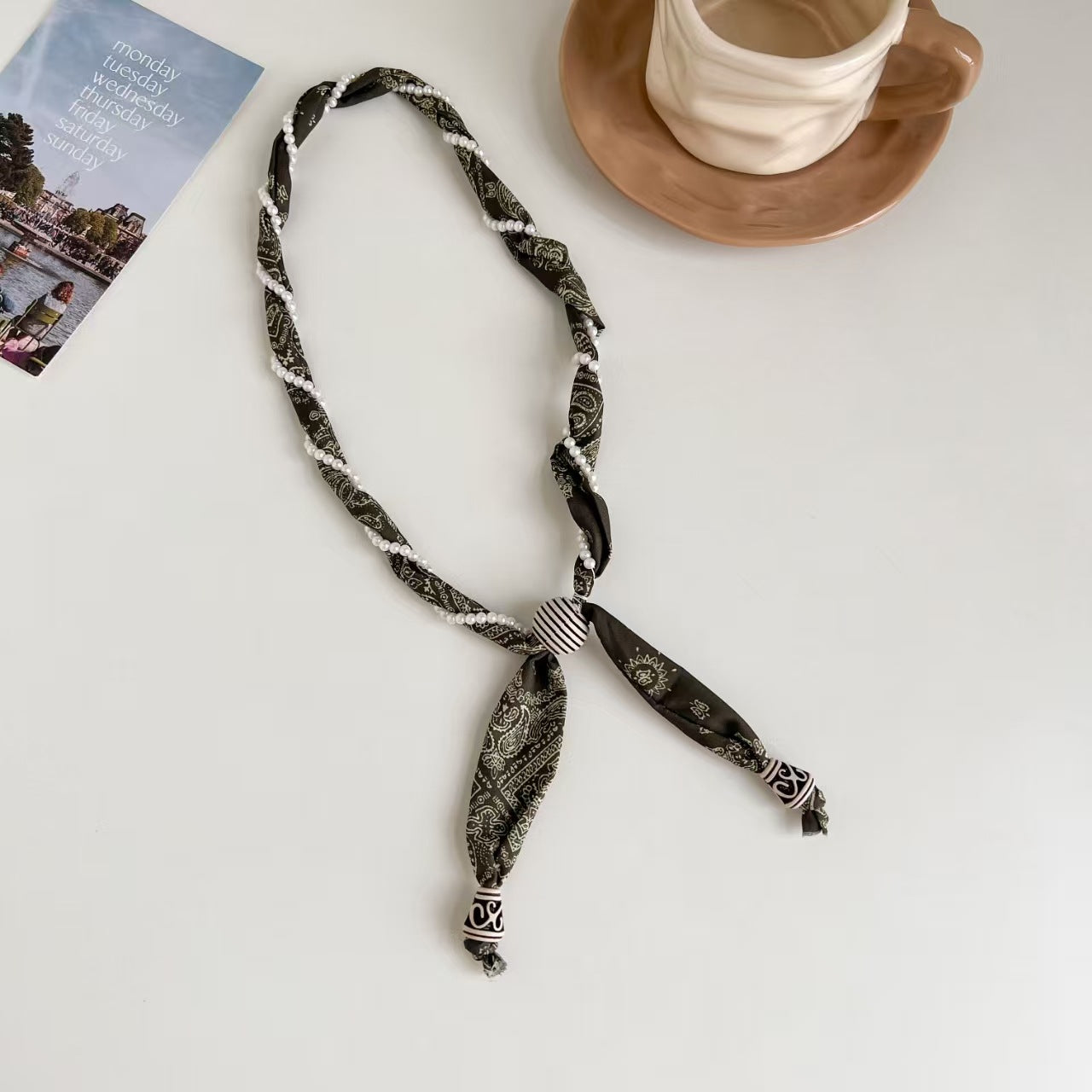 Retro Polka Dots Beaded Scarf Necklace MK2BLW6W6NSI61