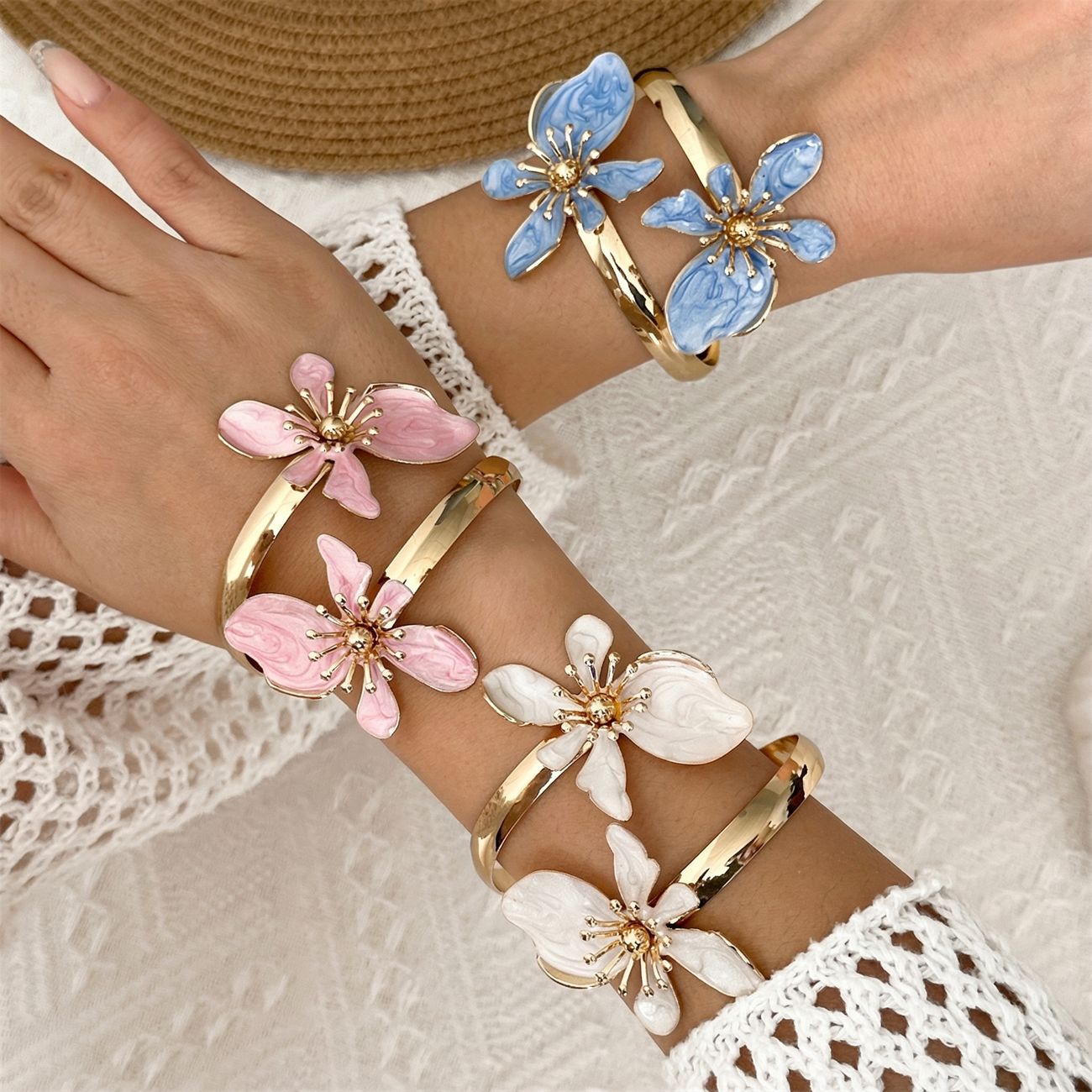 Vinatge Enamel Floral Gold Pla - DippedShop Wholesale - #9187