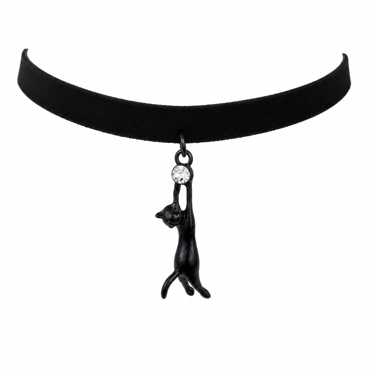Gothic Style Rhinestone Cat Pendant Choker Necklace 6W6JNC611