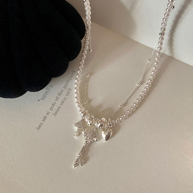 Heart Cross Pearl Necklace - DippedShop Wholesale - #5923