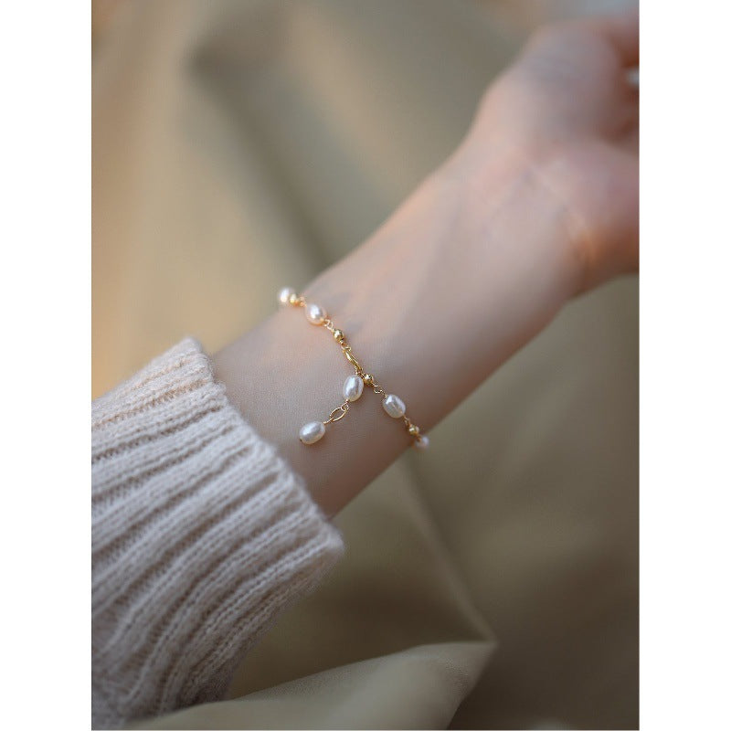 Natural Pearl Gold Plated Chain Bracelets 6W6JBR484
