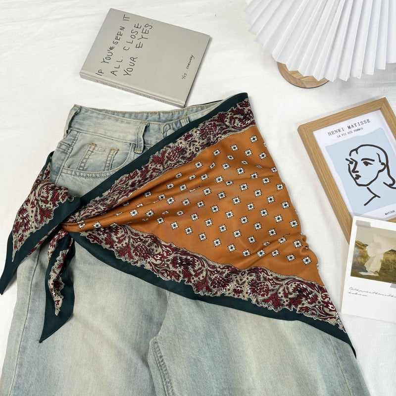 Vintage Floral Print Waist Belt Silk Scarf MK2BLW6W6NSI55