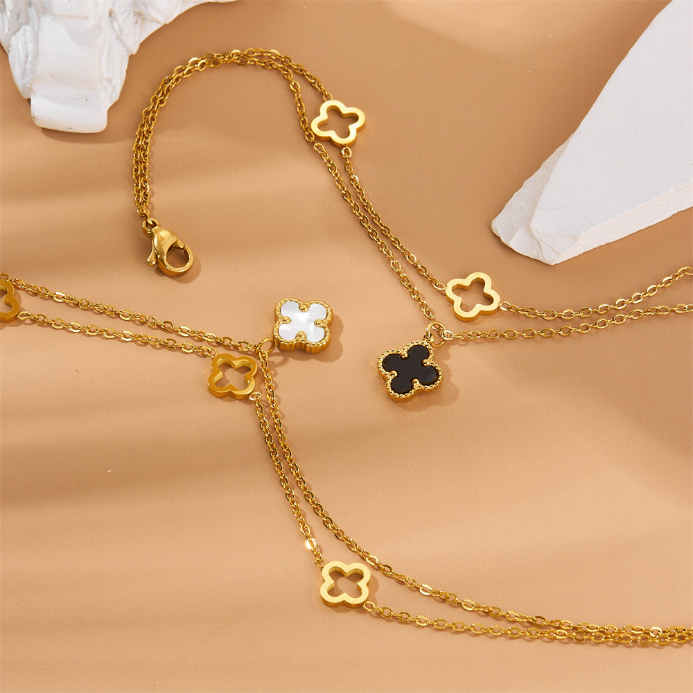 Trendy Four Leaf Clover Layered Chain Anklet 8ZA6JAB14