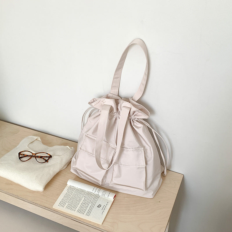Simple Solid Color Nylon Drawstring Shoulder Bag 6S10BBG1448