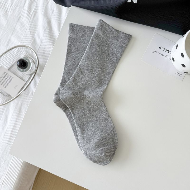 Casual Thin Breathable Solid Color Crew Socks 6W8FSO522