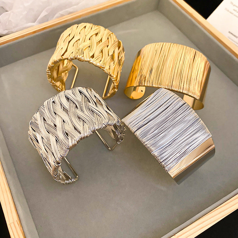 Simple Gold Wide Woven Cuff Bracelet DP25D706