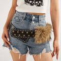 Vintage Studded Wide Faux Fur Waist Belt MK2LEEP6W6JBT54