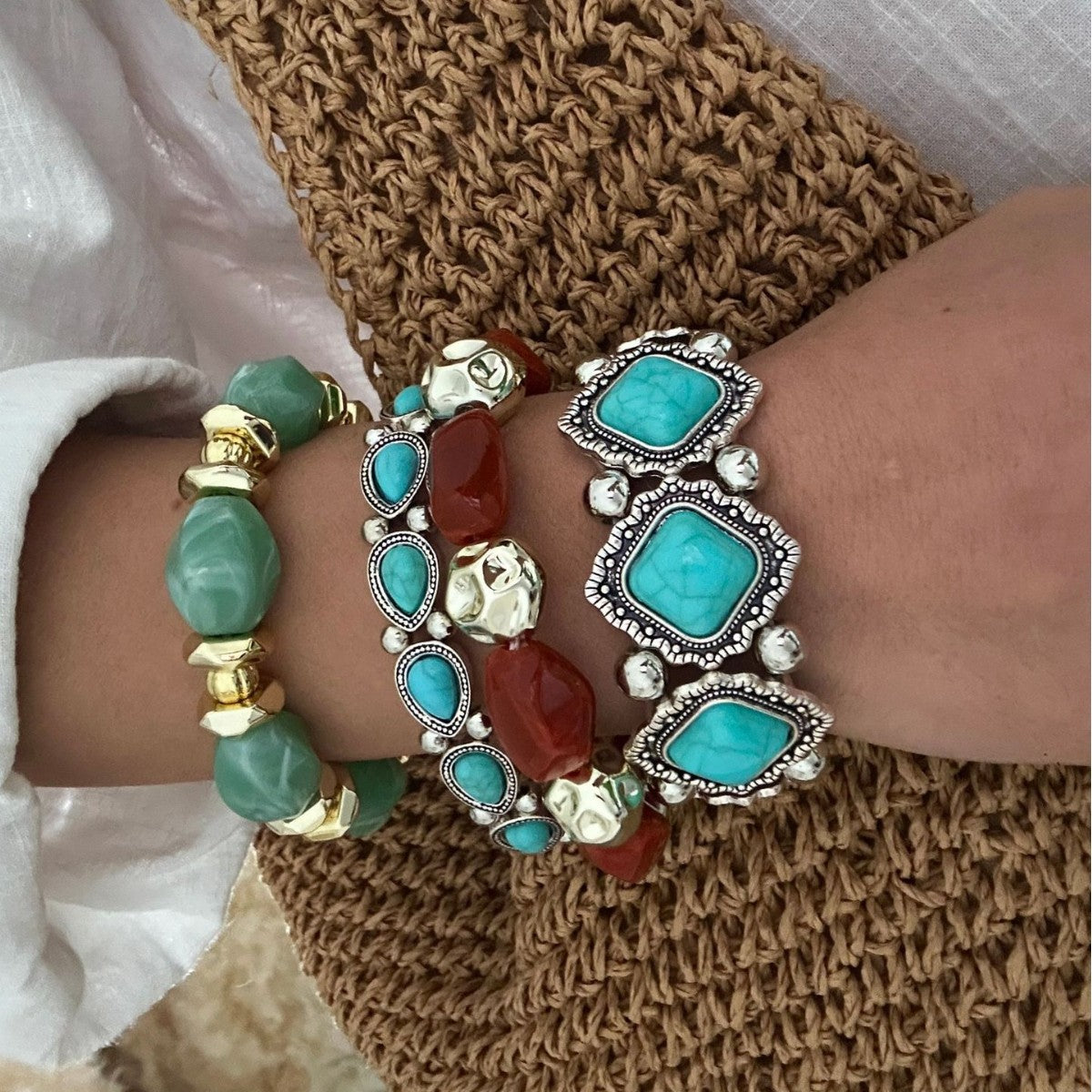 Vintage Irregular Geometric Stone Beaded Bracelet 6W6JBR511