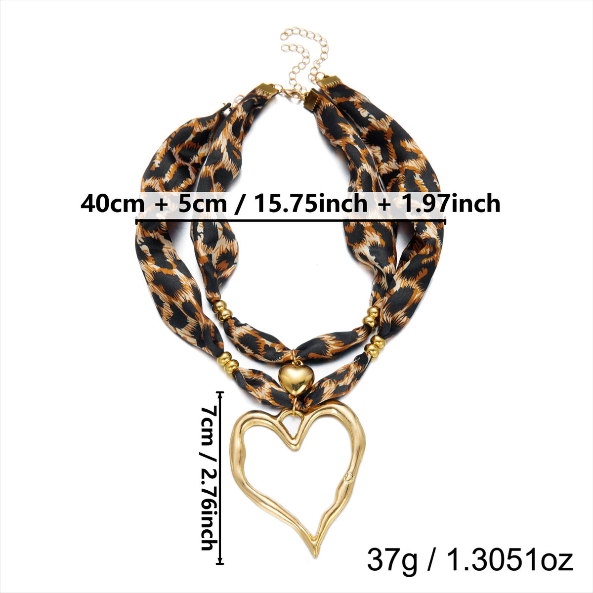 2 Pcs Leopard Print Hear Pendant Scarf Necklace 6W6JNC1003
