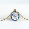 Retro USA Flag Pattern Round Pendant Chain Necklace 8ZA6JNC278T
