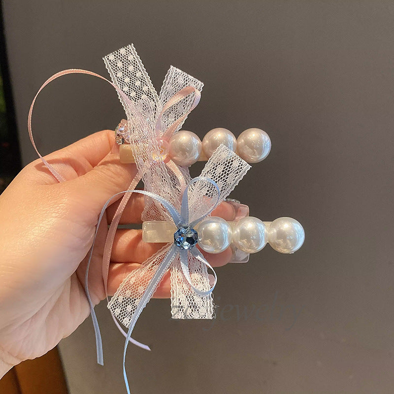 Sweet Lace Bow Ribbon Pearl Hair Clip DP25D996