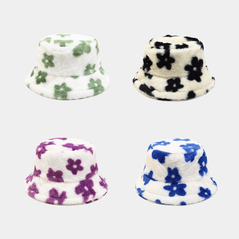 Floral Plattern Plush Winter Bucket Hats DPBH0322