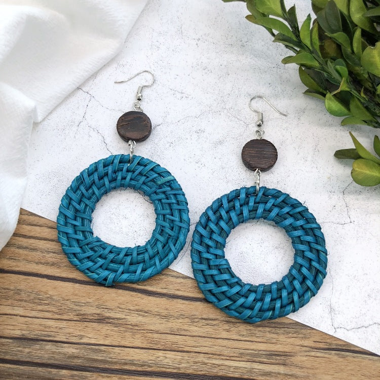 Rattan Dangle Earrings Beach - DippedShop Wholesale - #2643