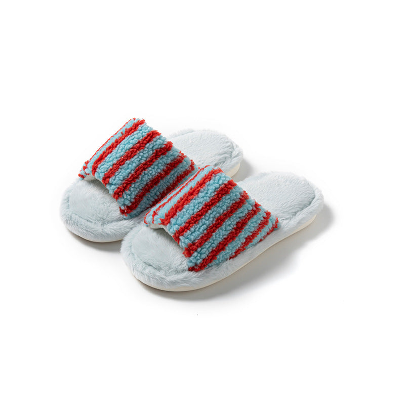 Striped Plush Slippers - DippedShop Wholesale - #4371