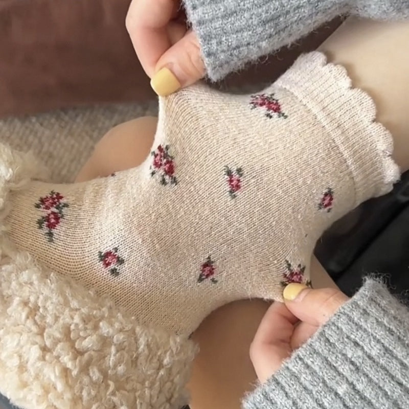Floral Print Wool Blend Warm Crew Socks 6W8FSO714