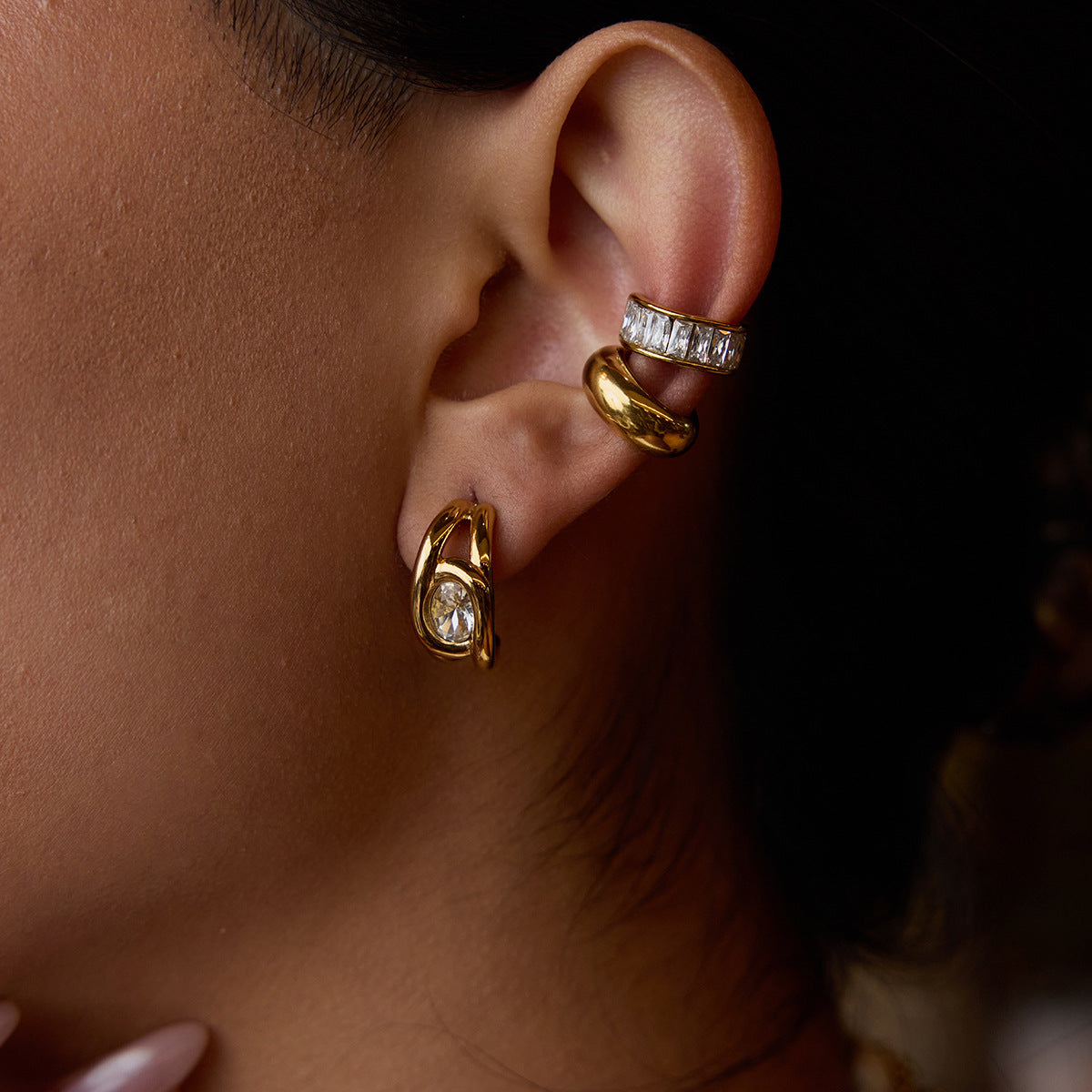 Gold Plated C-Shaped Stud Earrings - DippedShop Wholesale - #5619