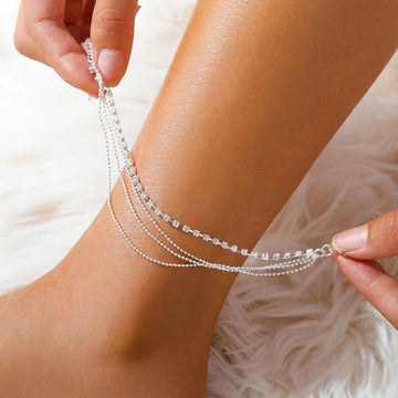 Simple Rhinestone Layered Fine AAnklets DP25A794