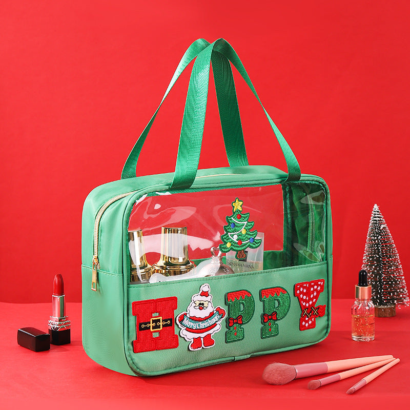 Christmas Letter Embroidery Clear PVC Makeup Bag 6W10BOB1343