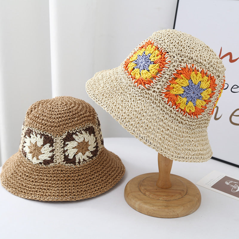 Floral Crochet Straw Hat - DippedShop Wholesale - #9523