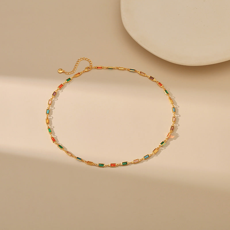 Colourful Square Zirconia Vintage Necklace DPJN0928