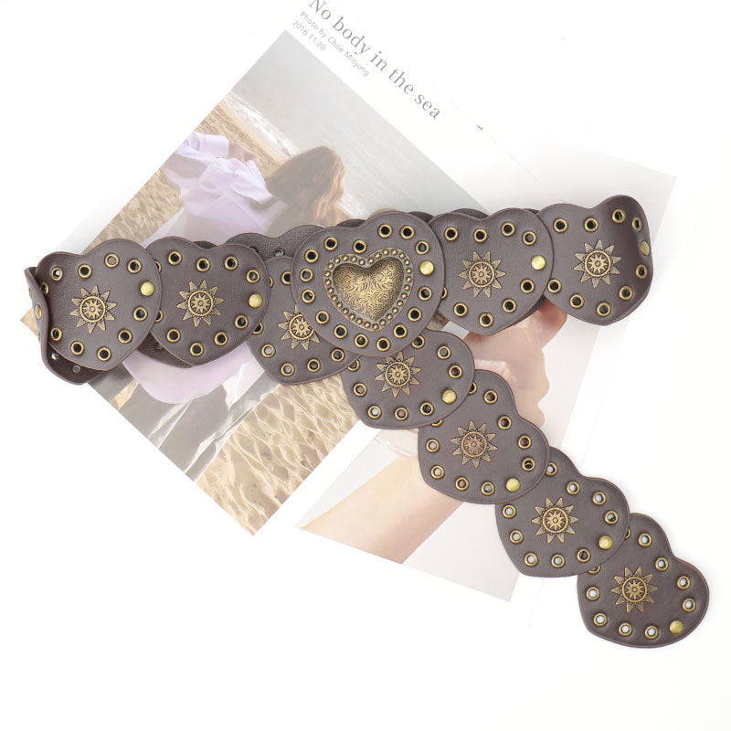 Boho Heart Wide Waist Western Leather Belt MK2LEEP6W6JBT41
