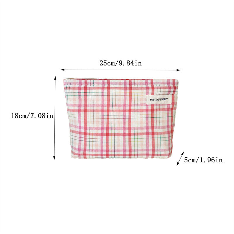 Fresh Plaid Print Large Capacity Cosmetic Bag 6C5CO273