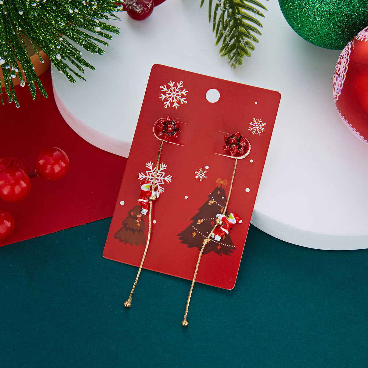 Christmas Tree Santa Claus Tassel Asymmetrical Dangle Earrings 6W6JER688