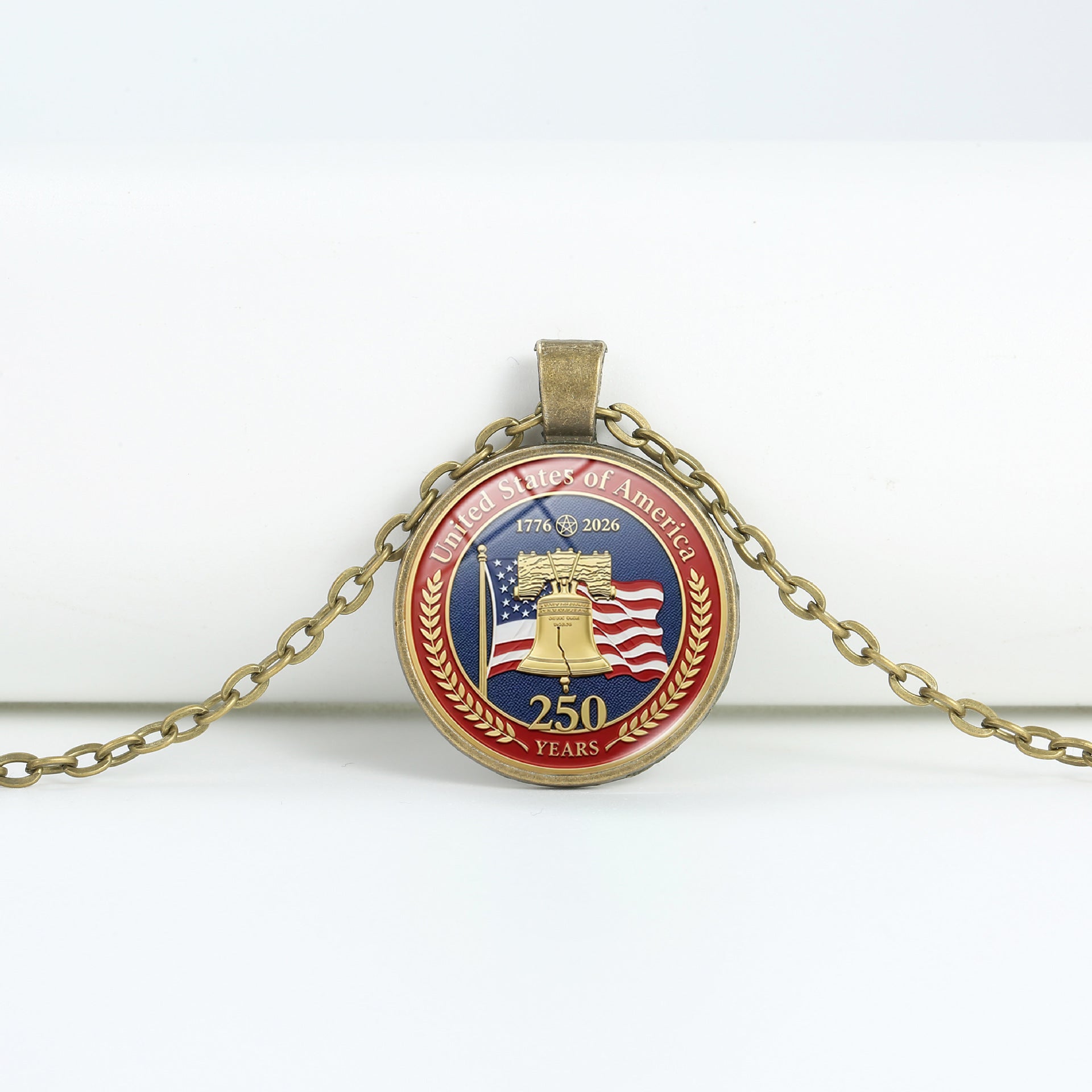 Retro USA Flag Pattern Round Pendant Chain Necklace 8ZA6JNC278T