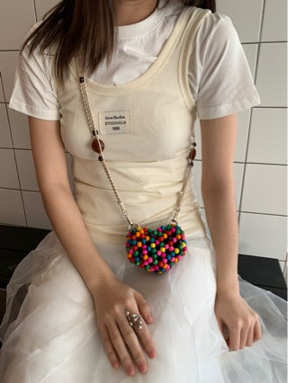 Cute Hand Made Colorful Beaded Heart Crossbody Bag 8CW6BBG520L