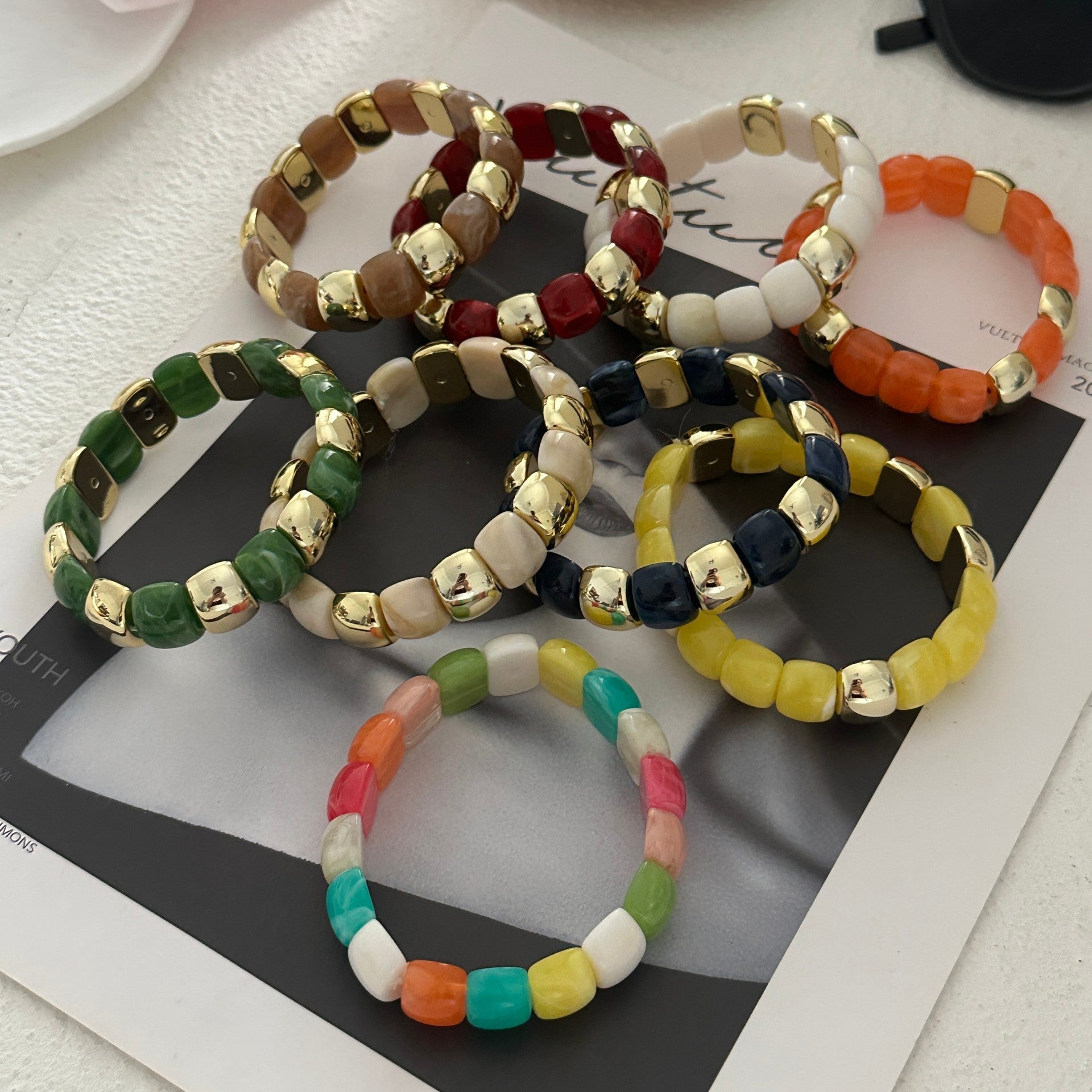 Dopamine Color Block Resin Beaded Stretch Bracelet 6W6JBR610