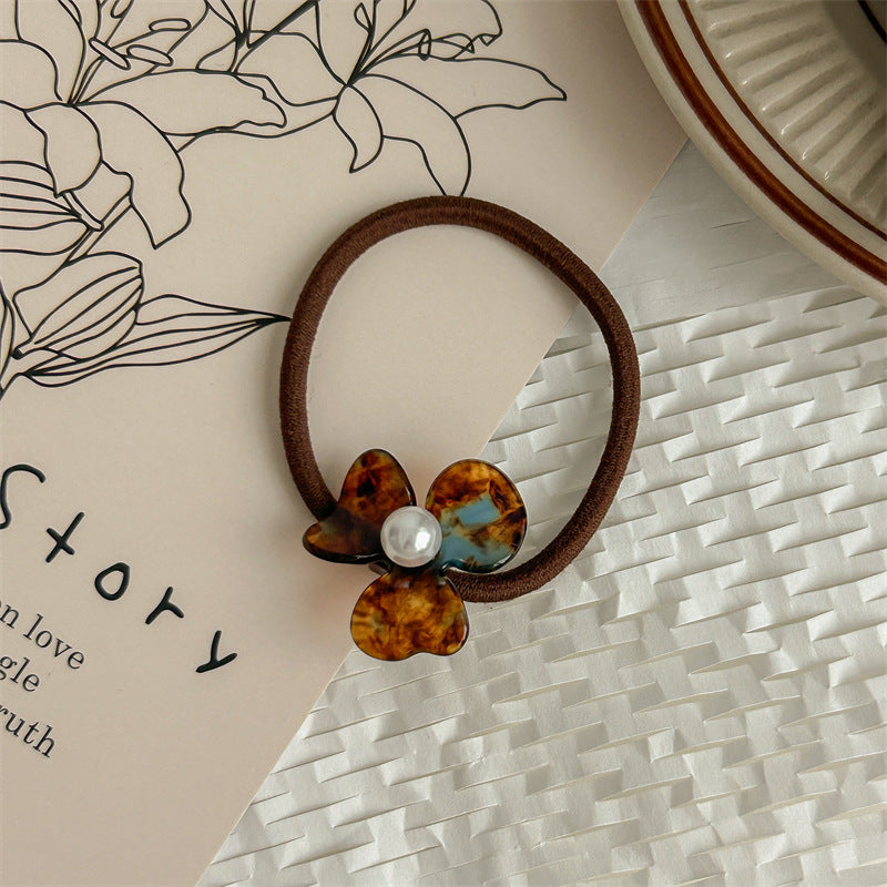 Vintage Flower Pearl Acetate Elastic Hair Tie MK2BW6W6HHT07