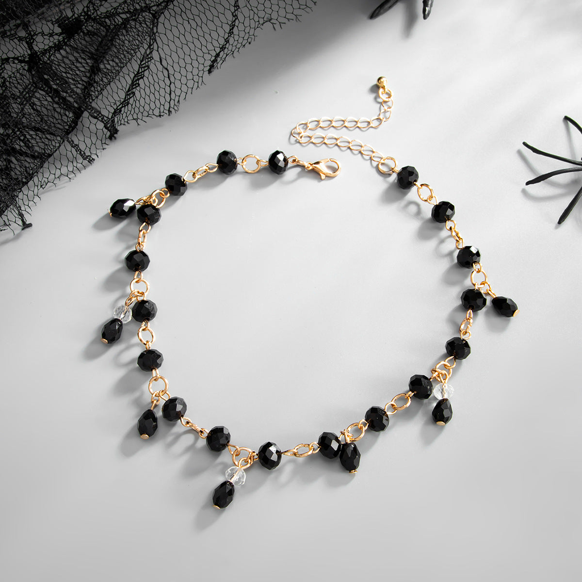 Dark Gothic Crystal Teardrop Fringe Choker P6W6JNC886