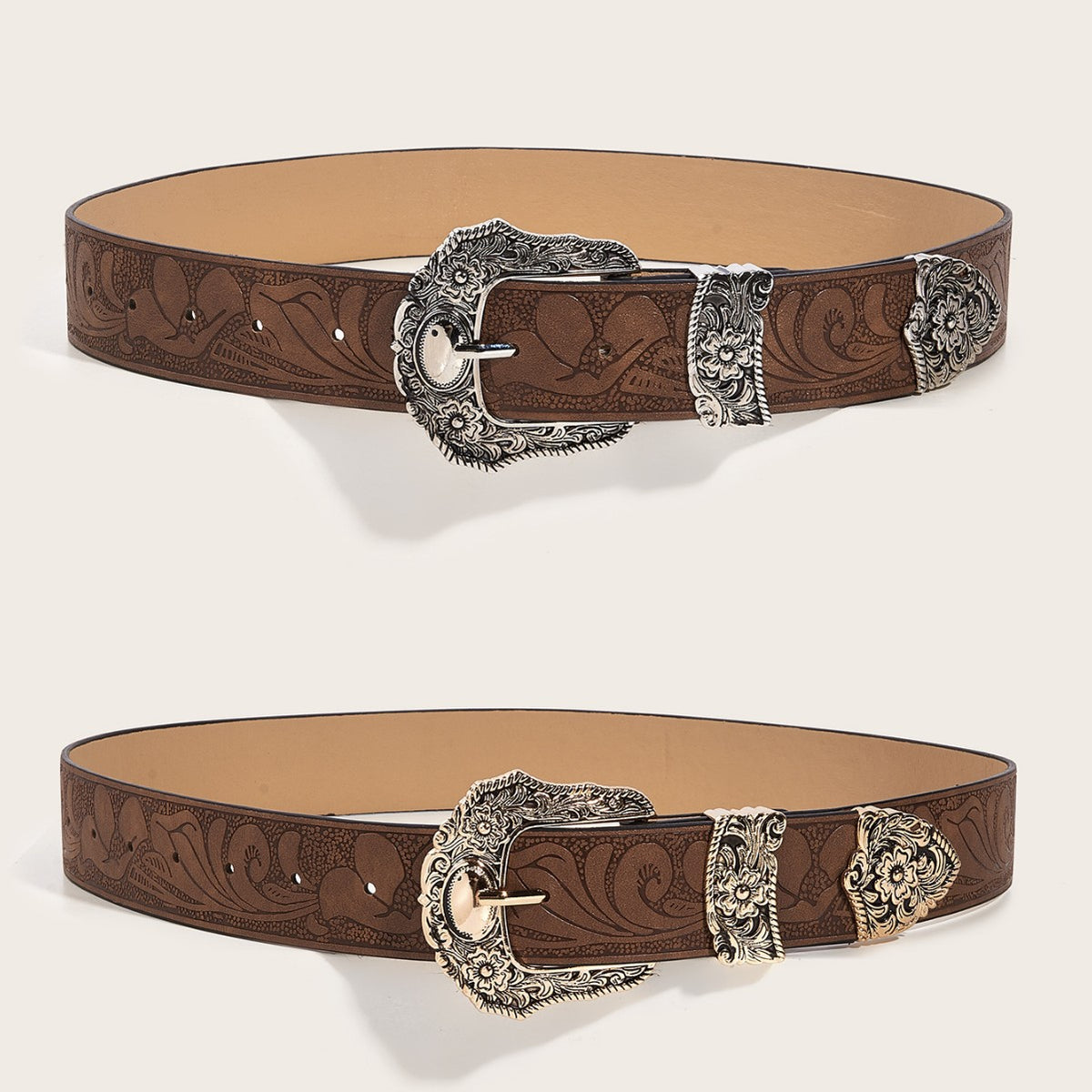 Vintage Western Floral Embossed Faux Leather Belt 6W6JBT227