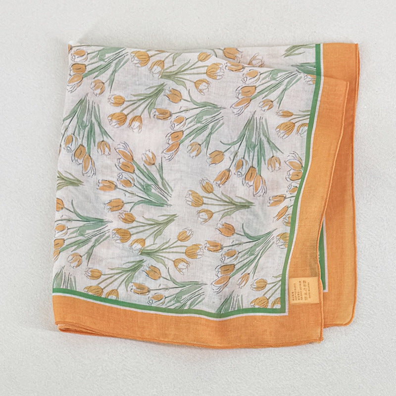 Sweet Color Block Floral Print Silk Scarf 6W6NSI182