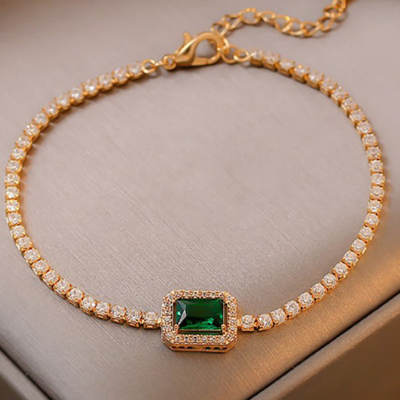 Elegant Geometric Emerald Rhinestone Pendant Bracelet 6W6JBR721
