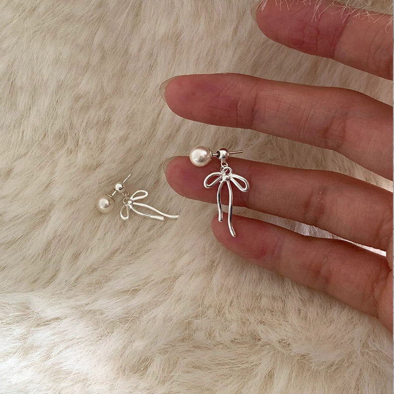 Pearl Bow Tassel Stud Earrings - DippedShop Wholesale - #3139