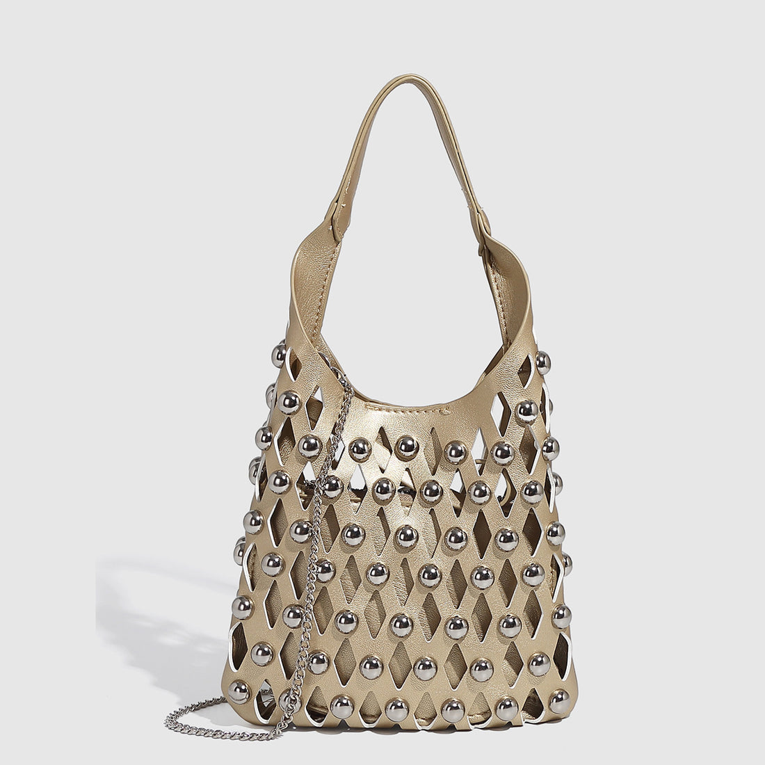 Hollow Out Rivet Chain Shoulder Bucket Bag DP25C811