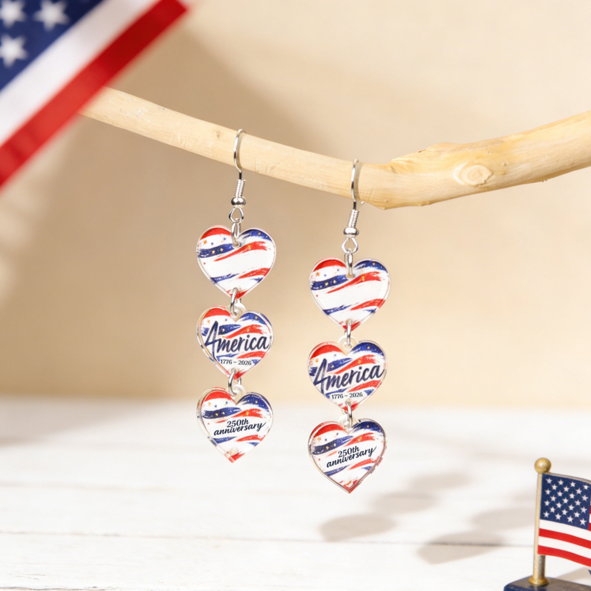 Stylish USA Flag Bowknot Pendant Hook Earring 8ZA6JER184L