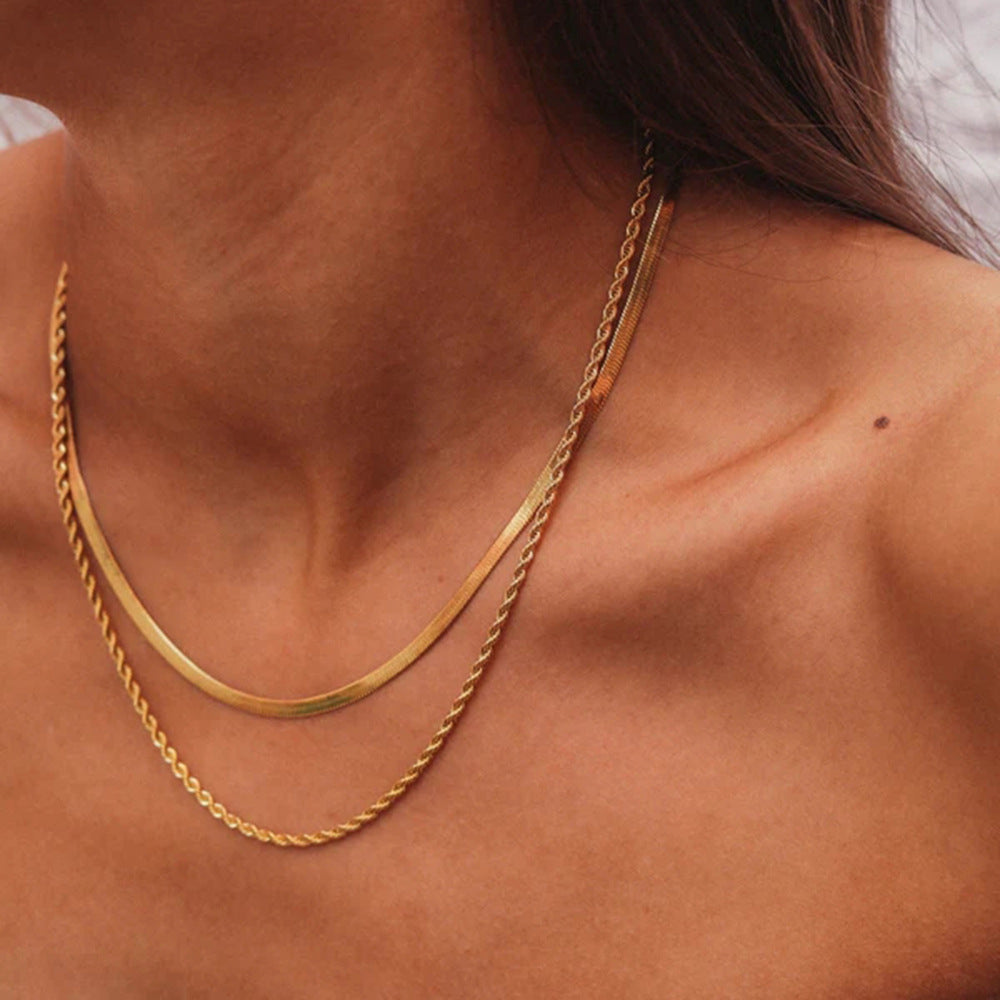 Simple Twist Chain Double Layers Necklace DPJN46