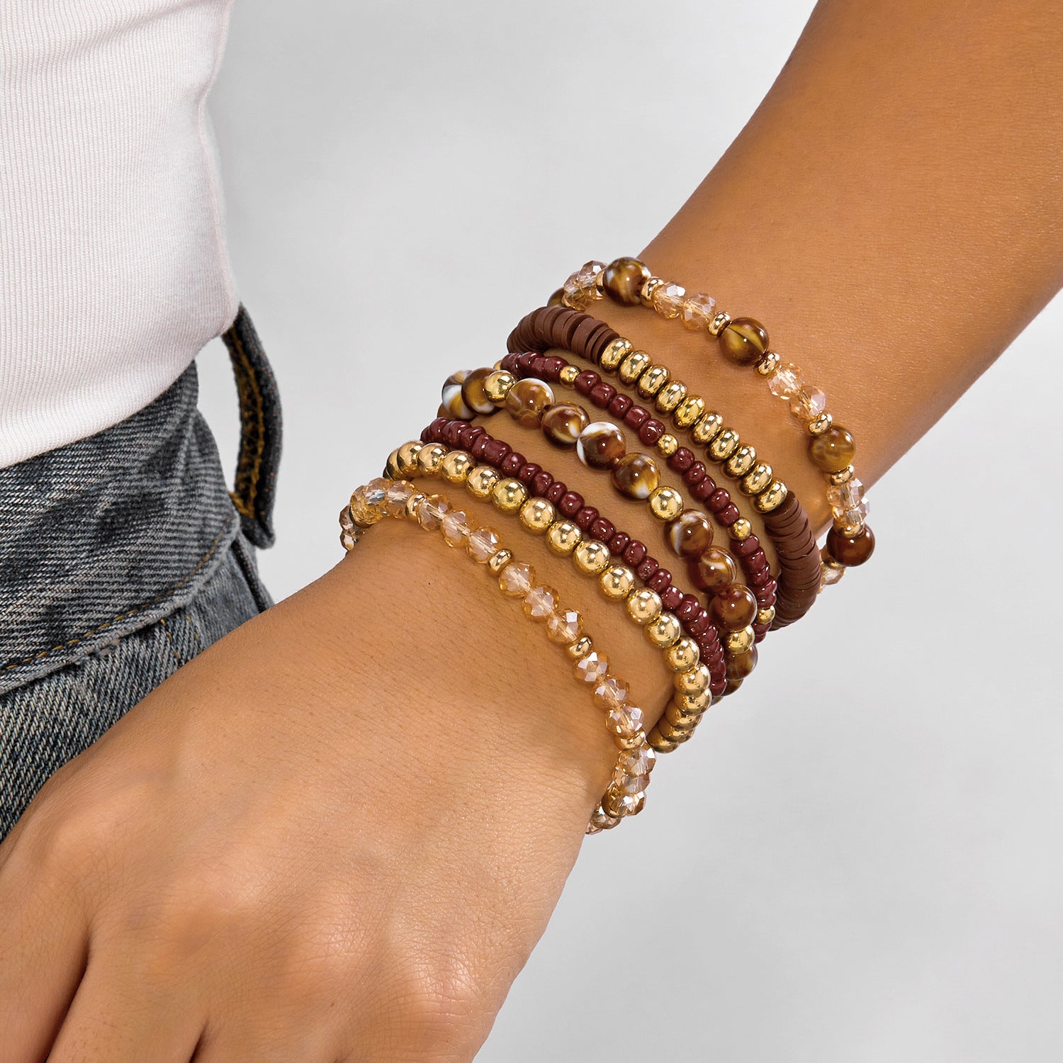 Retro Wooden Bead Strtchy Multi-Layer Bracelets 6W6JBR503