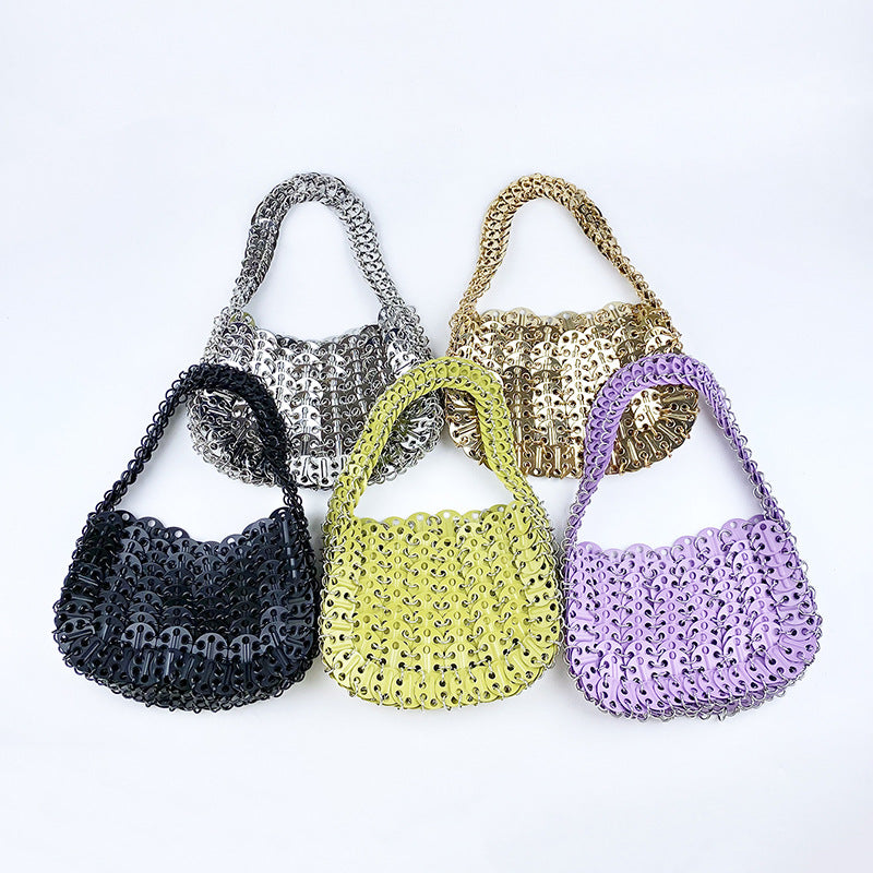 Stylish Solid Color Hand Woven Glitter Sequin Handbag 8CW6BBG514T