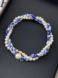 Vintage Paisley Print Pearl Chain Magnetic Scarf Necklace MK2BW6W6JNC235
