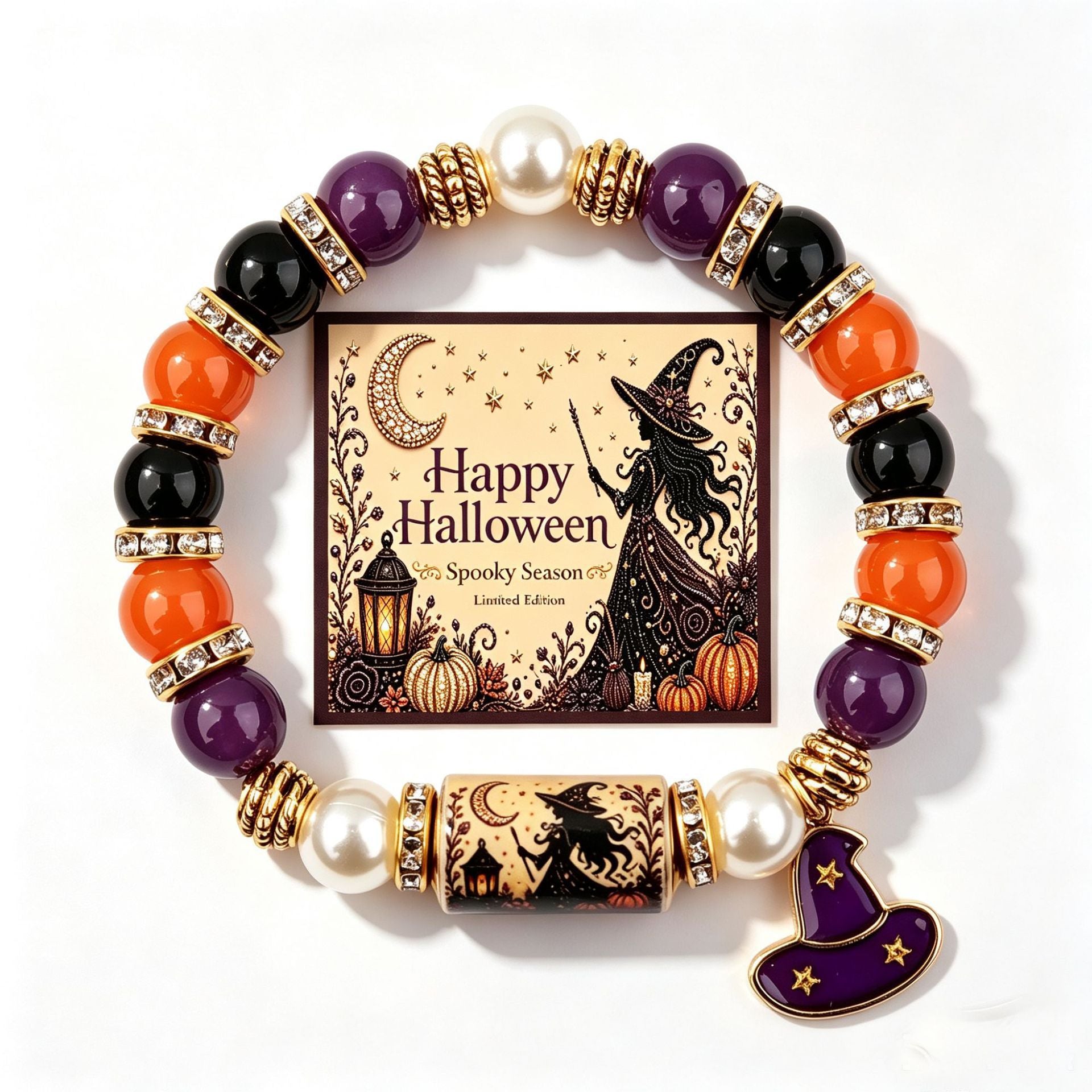 Handmade Halloween Ghost Beaded Stretch Bracelet 6W6JBR449