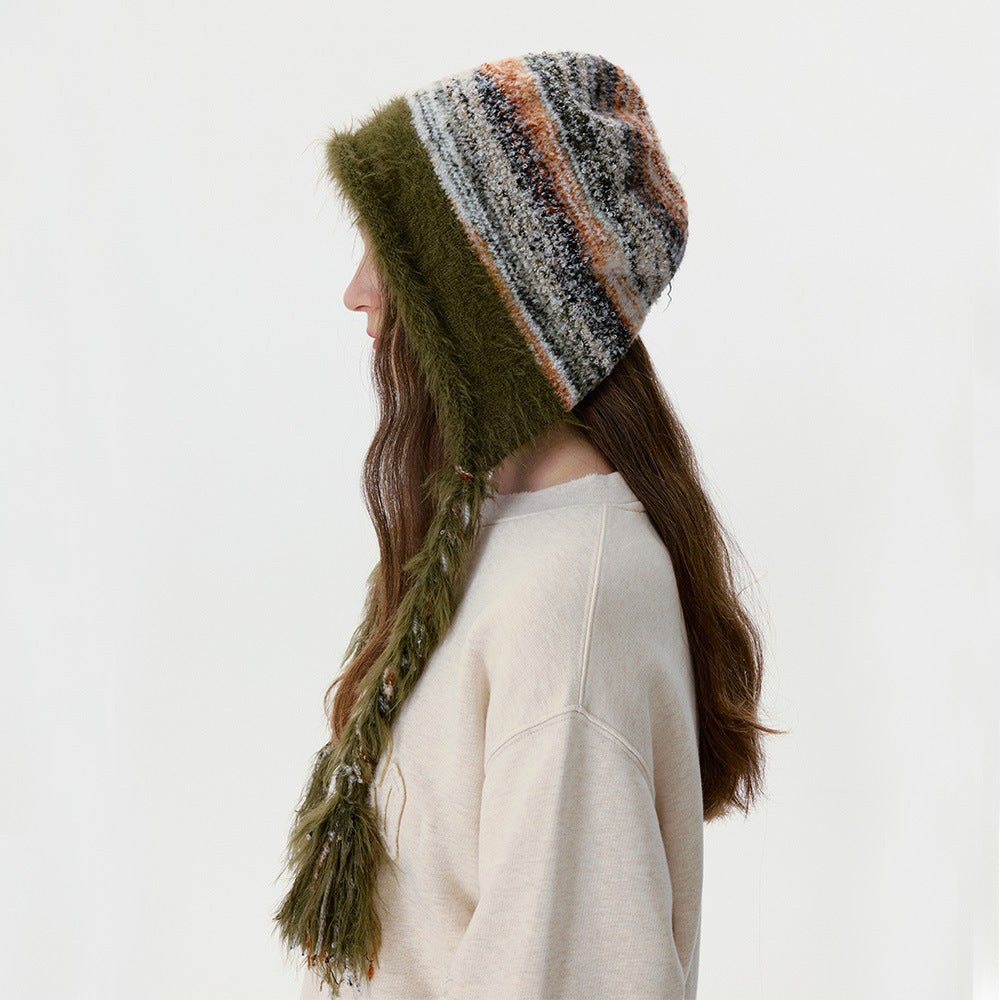 Vintage Windproof Warm Braided Tassel Knit Beanie 6W6HAT521