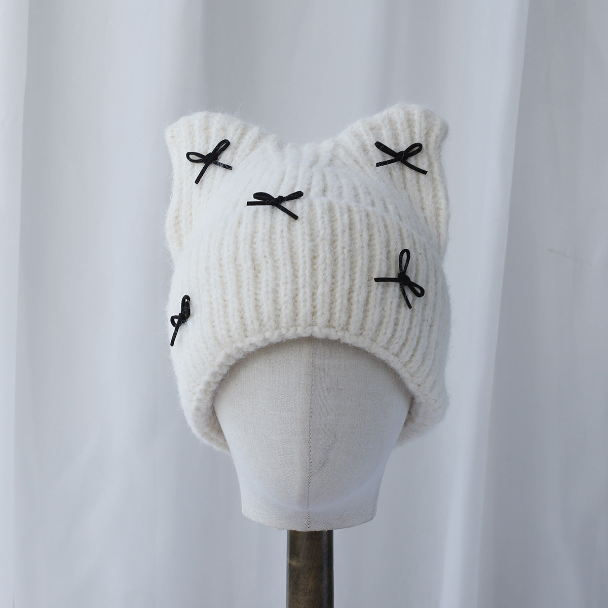 Cute Cat Ear Bowknot Knit Beanie 6W6HAT704