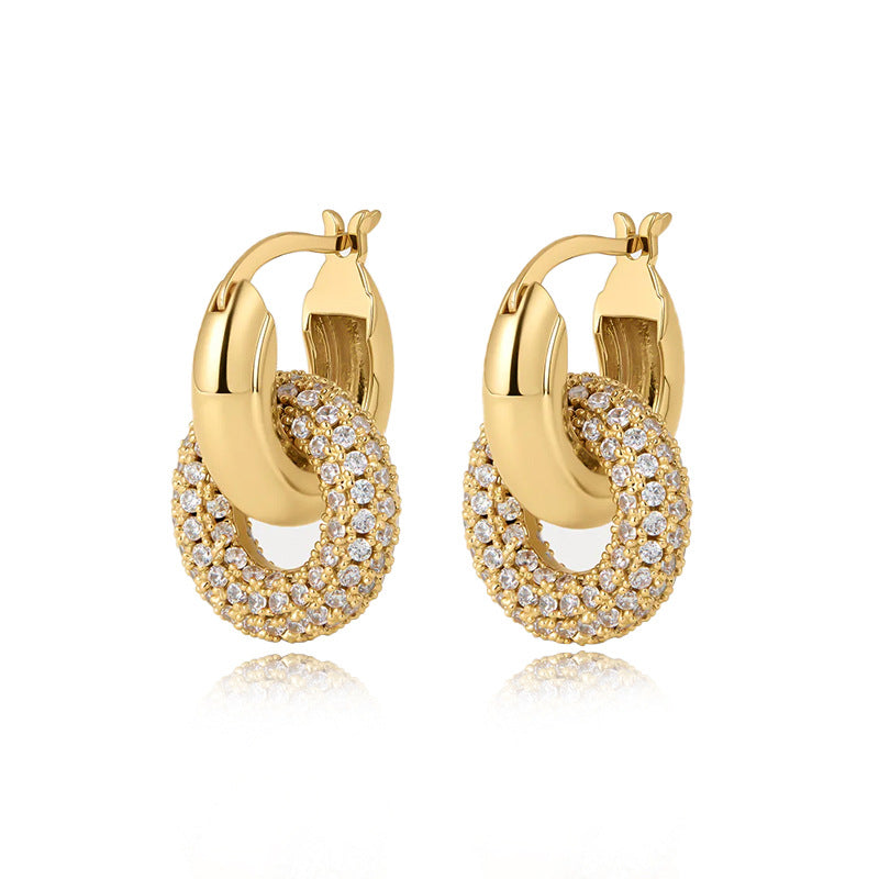 Stylish Interlock Rhinestones Hoop Earrings 6W6JER569